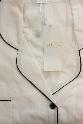 Classic Sleep Shirt in Woven Cotton in White Navy - NIGHTSHIRTS photo
