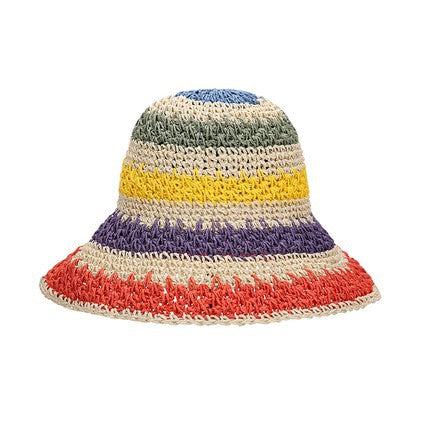 Rainbow Woven Straw Bucket Hat in Straw - Straw Sunhat photo