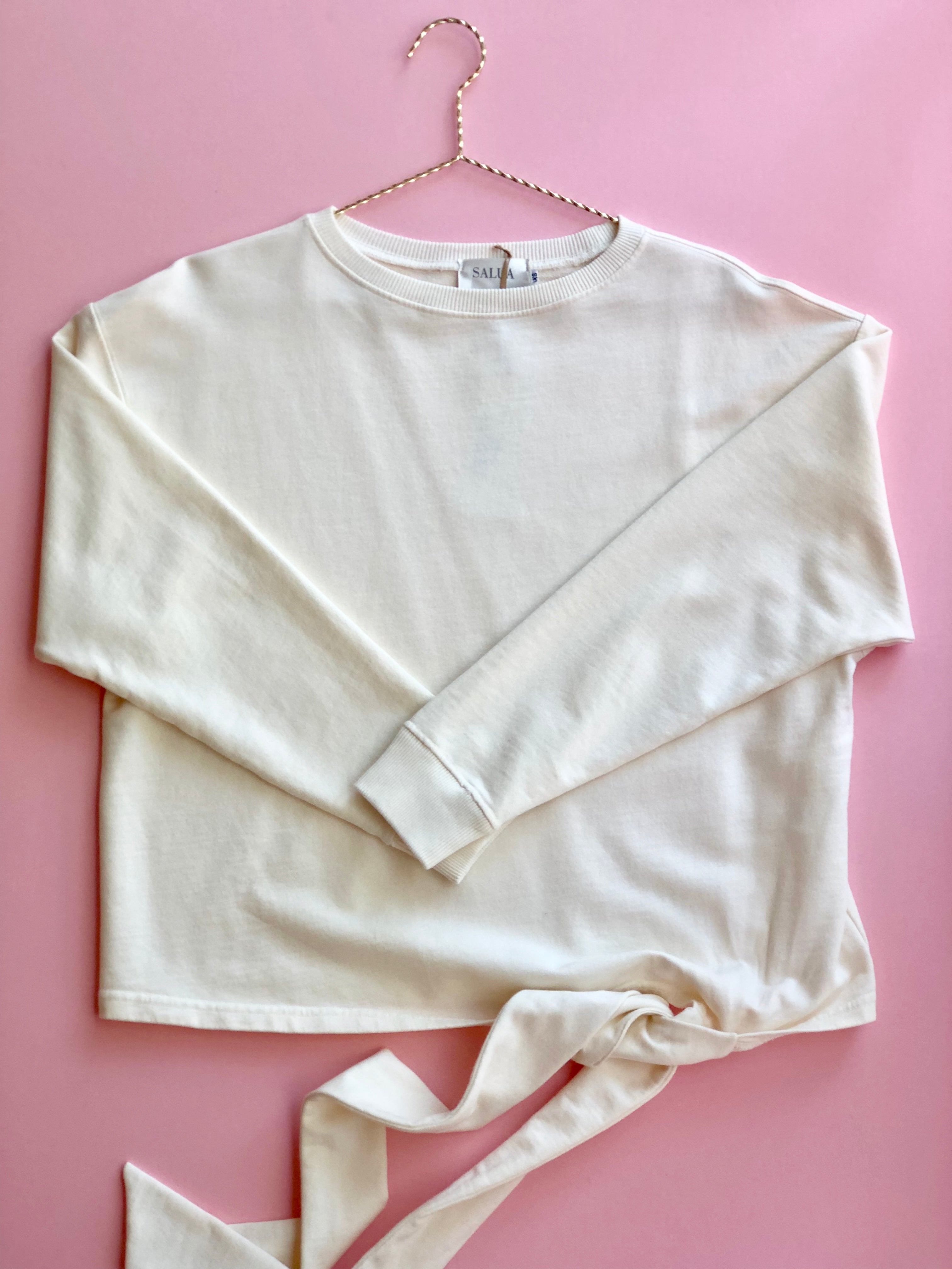 SALUA Side Tie Pullover in Ivory Vanilla - PULLOVER photo