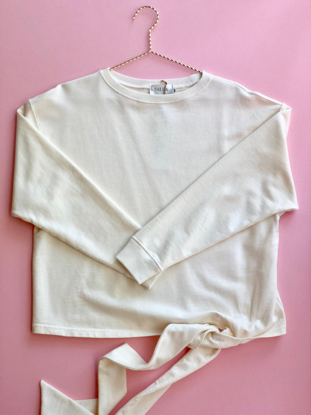 SALUA Side Tie Pullover in Ivory Vanilla - PULLOVER photo
