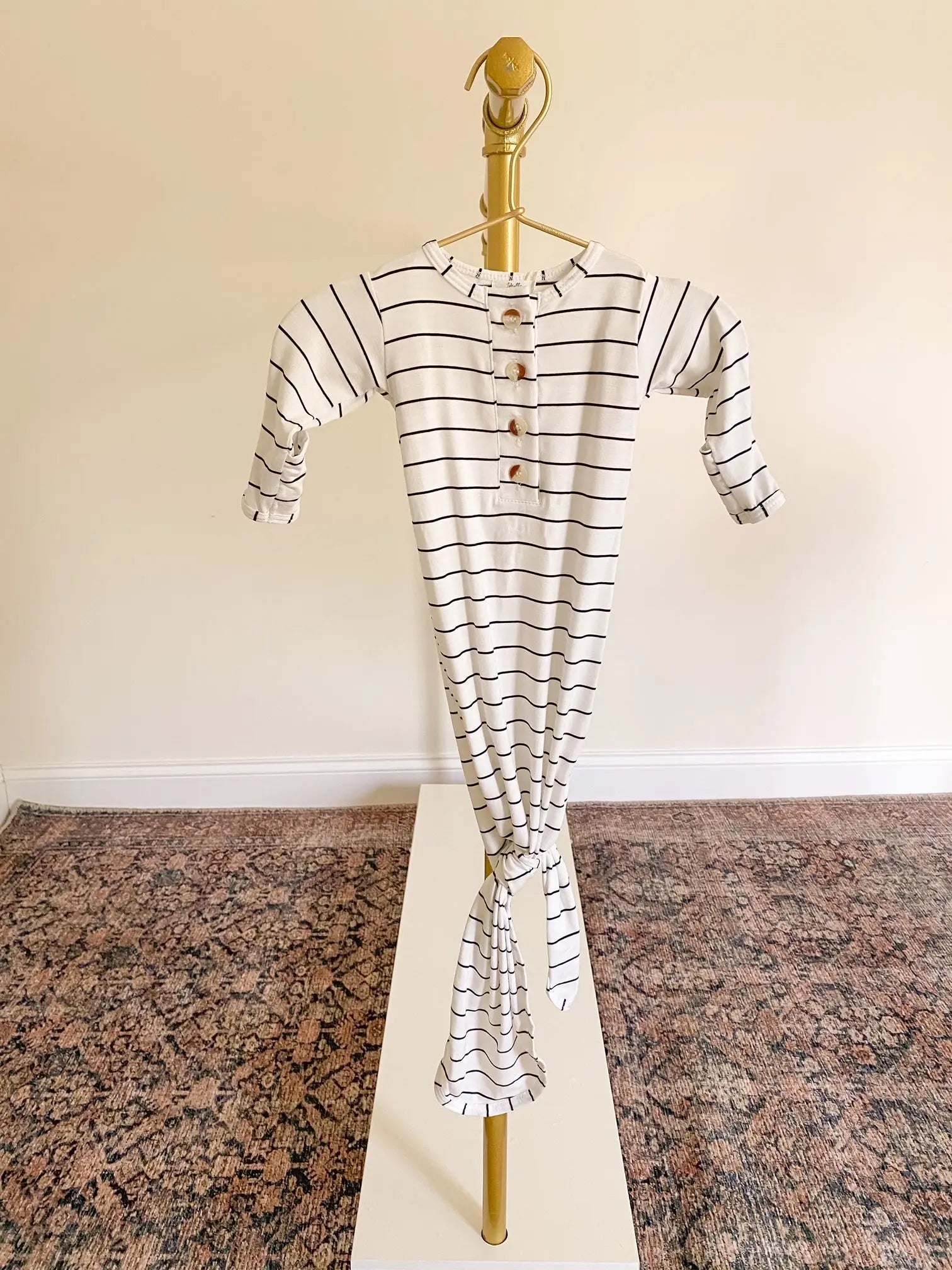 Knotted Baby Gown Set - Black Stripes (Newborn-3 months) in - Newborn Knotted Baby Gown Sets photo