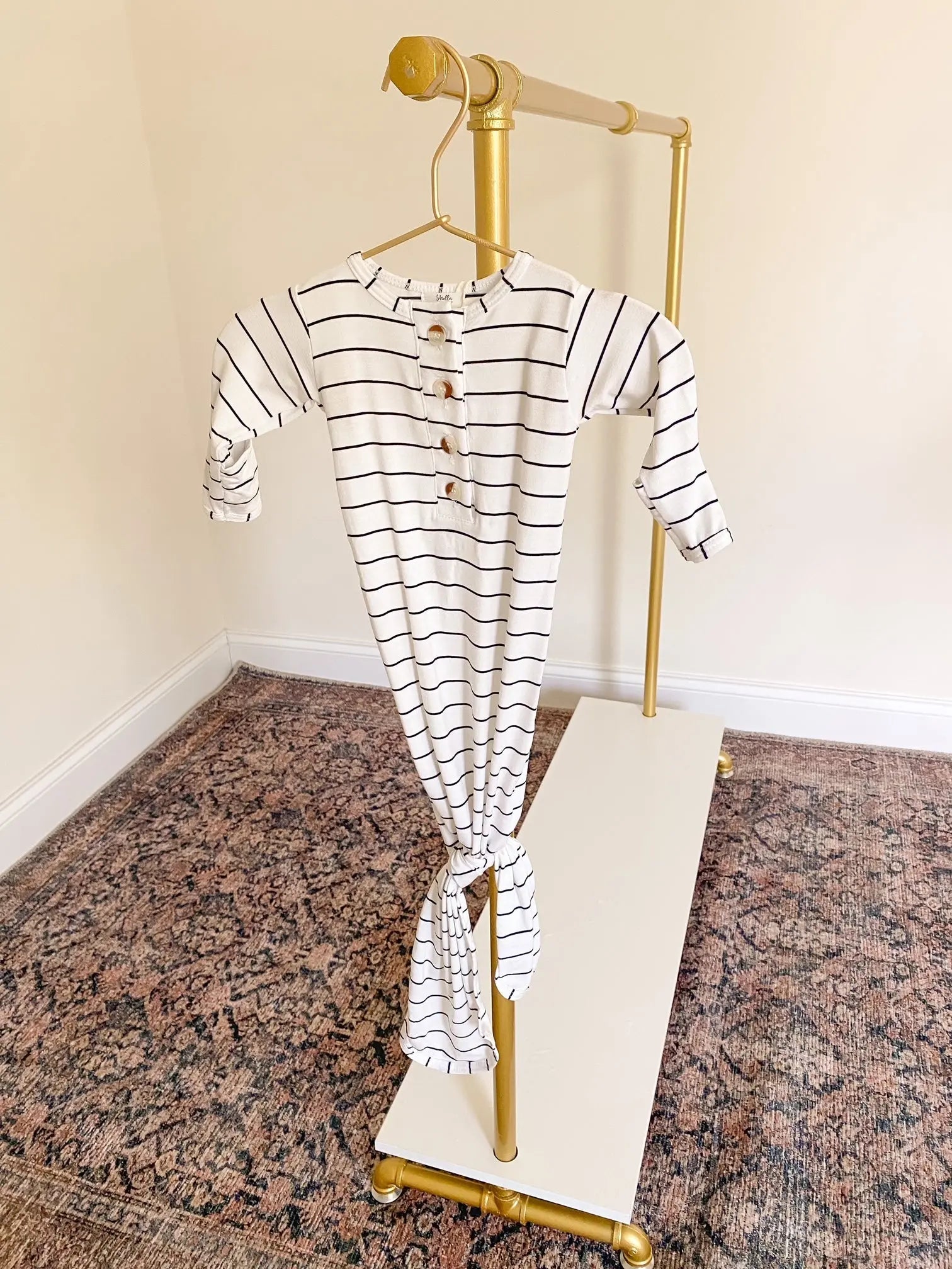 Knotted Baby Gown Set - Black Stripes (Newborn-3 months) in - Newborn Knotted Baby Gown Sets photo