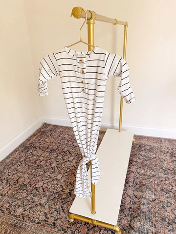 Knotted Baby Gown Set - Black Stripes (Newborn-3 months) in - Newborn Knotted Baby Gown Sets photo