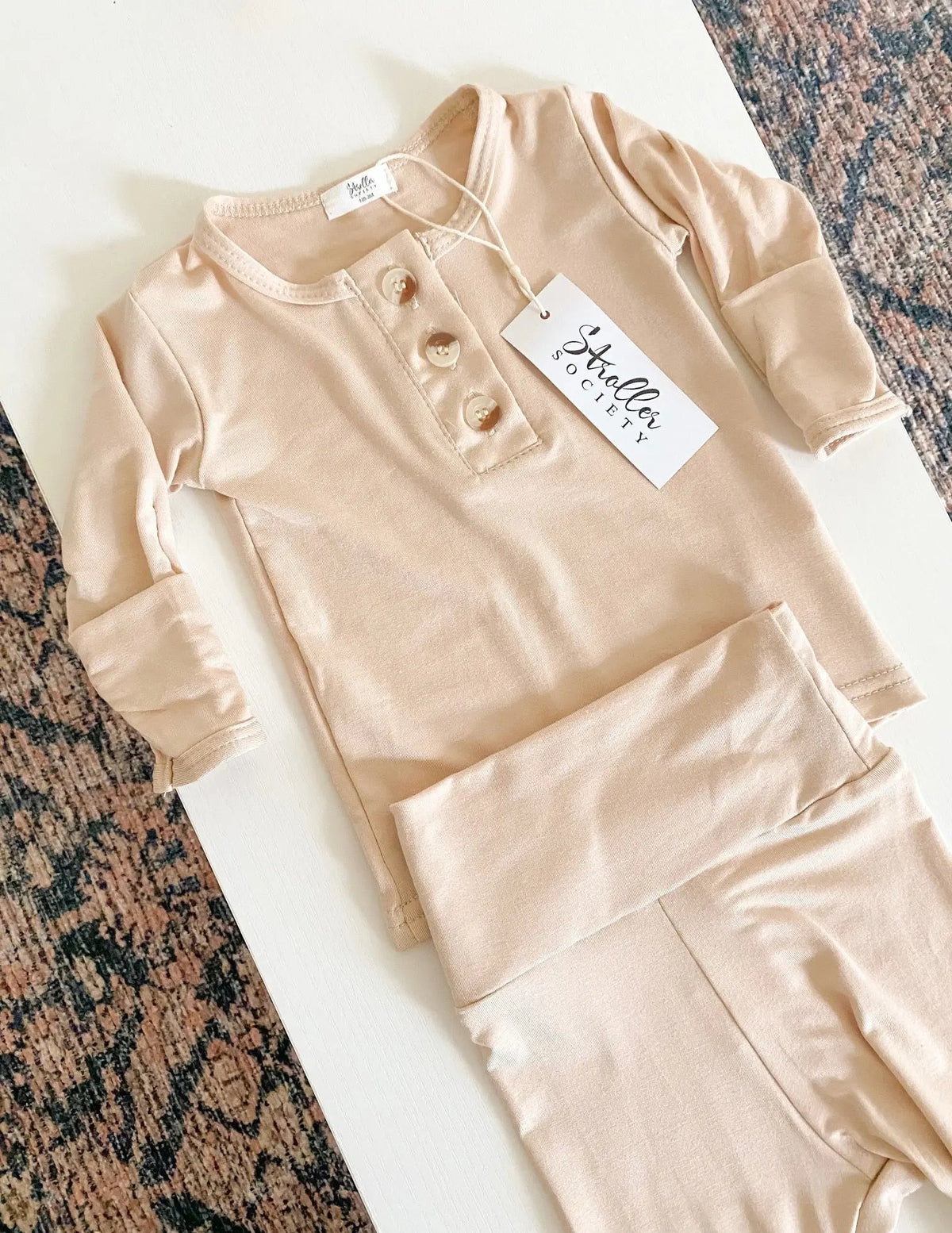Top and Bottom Outfit Set Gender-Neutral Newborn Clothes - Sand -