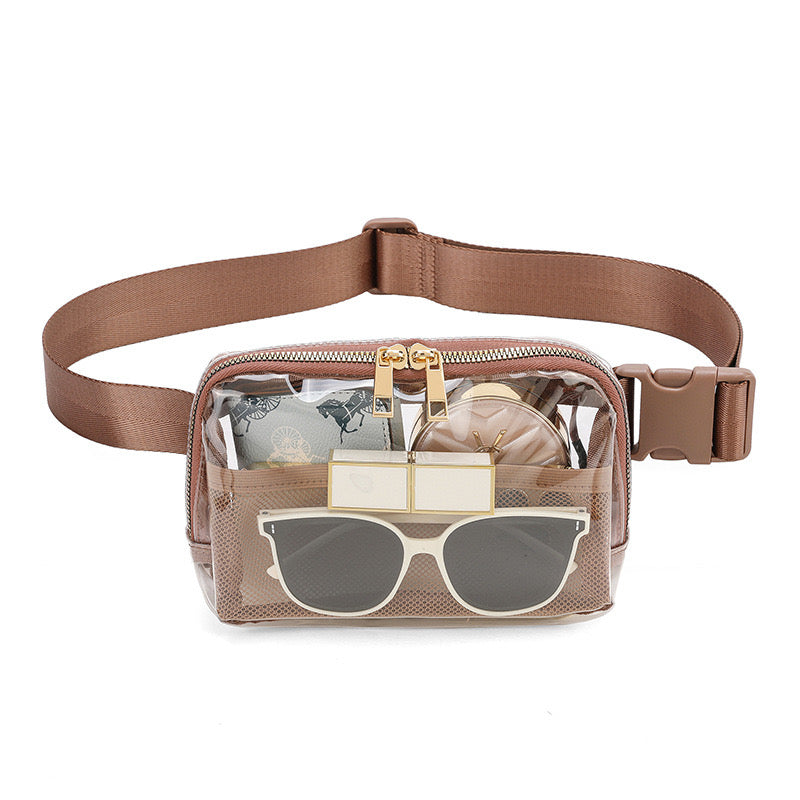 Juni Clear Stadium Sling Crossbody Belt Bum Fanny Waist Bag in Mocha - photo