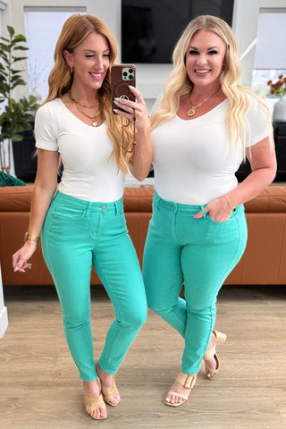 Bridgette High Rise Garment Dyed Slim Jeans in Aquamarine in - Denim photo