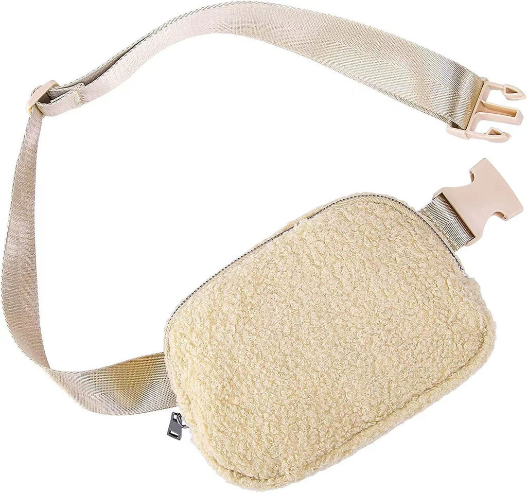 Lola Boucle Sherpa Sling Crossbody Belt Bum Fanny Waist Bag in Almond - photo