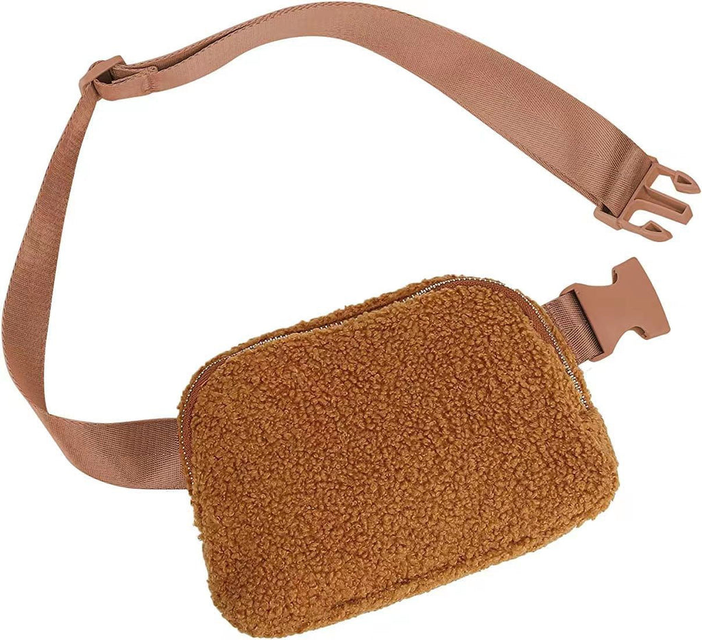 Lola Boucle Sherpa Sling Crossbody Belt Bum Fanny Waist Bag in Camel - photo