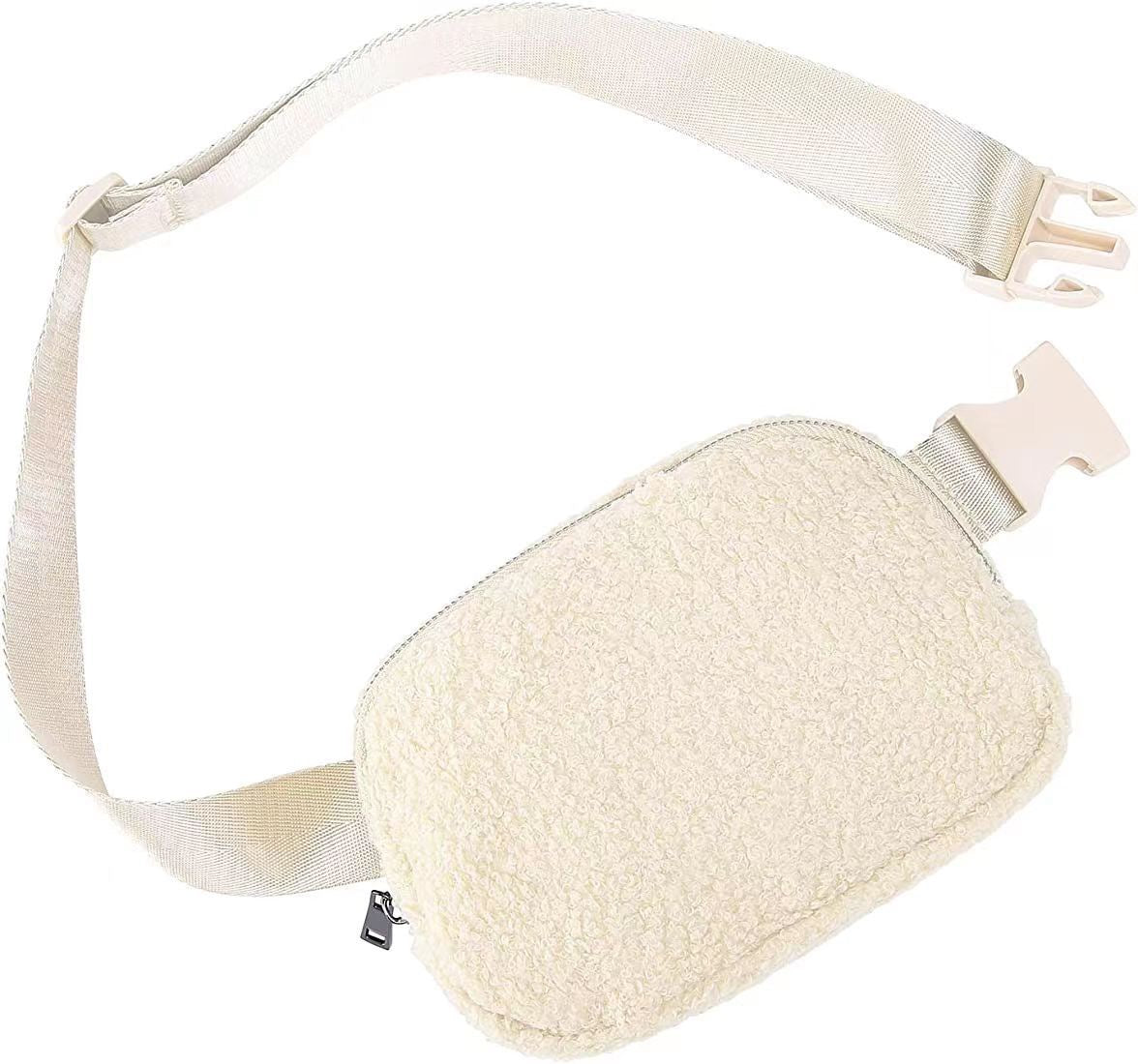 Lola Boucle Sherpa Sling Crossbody Belt Bum Fanny Waist Bag in Ivory - photo