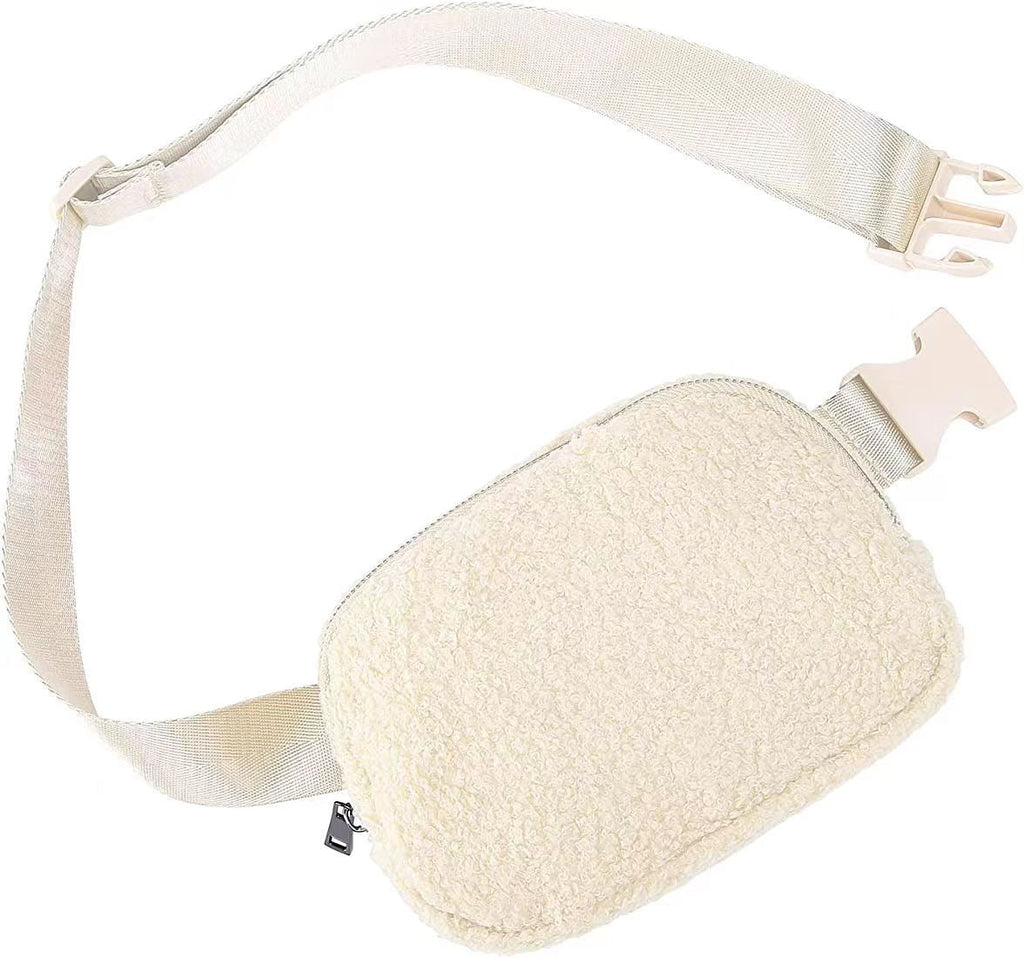 Lola Boucle Sherpa Sling Crossbody Belt Bum Fanny Waist Bag in Ivory - photo