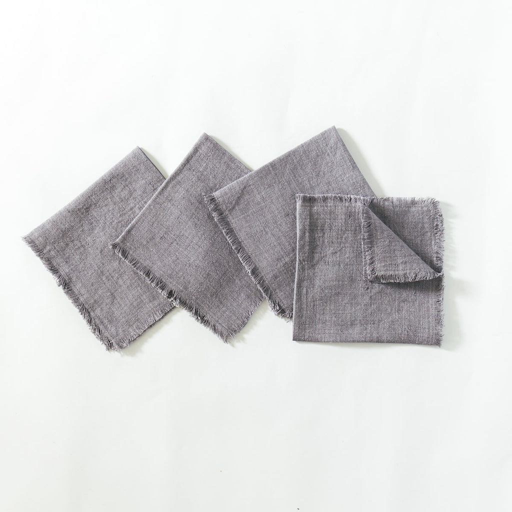 Stone Washed Linen Cocktail Napkin in Oyster Set of 4 - Cloth Napkins photo