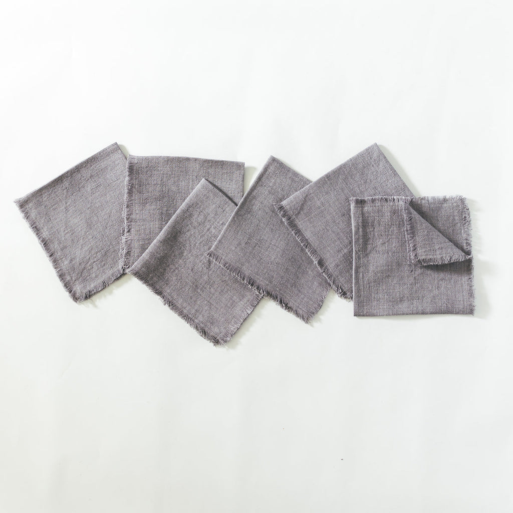 Stone Washed Linen Cocktail Napkin in Oyster Set of 6 - Cloth Napkins photo