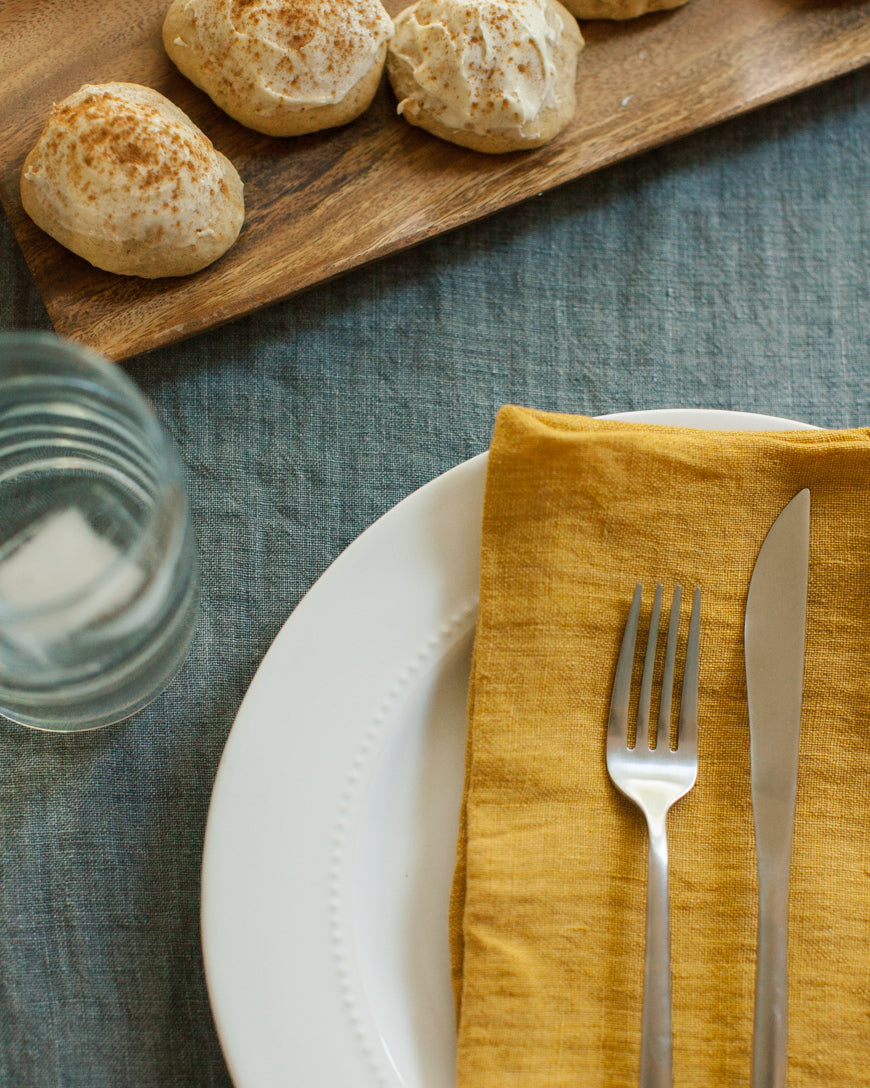 Stone Washed Linen Dinner Napkins in Gold - Cloth Napkins photo
