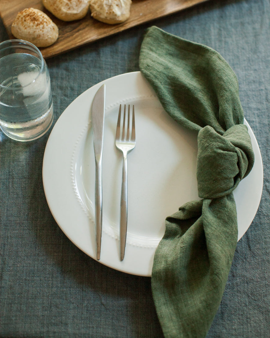 Stone Washed Linen Dinner Napkins in Sage - Cloth Napkins photo