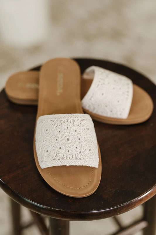 Imelda Off White Crocheted Slip On Sandal in - Womens photo