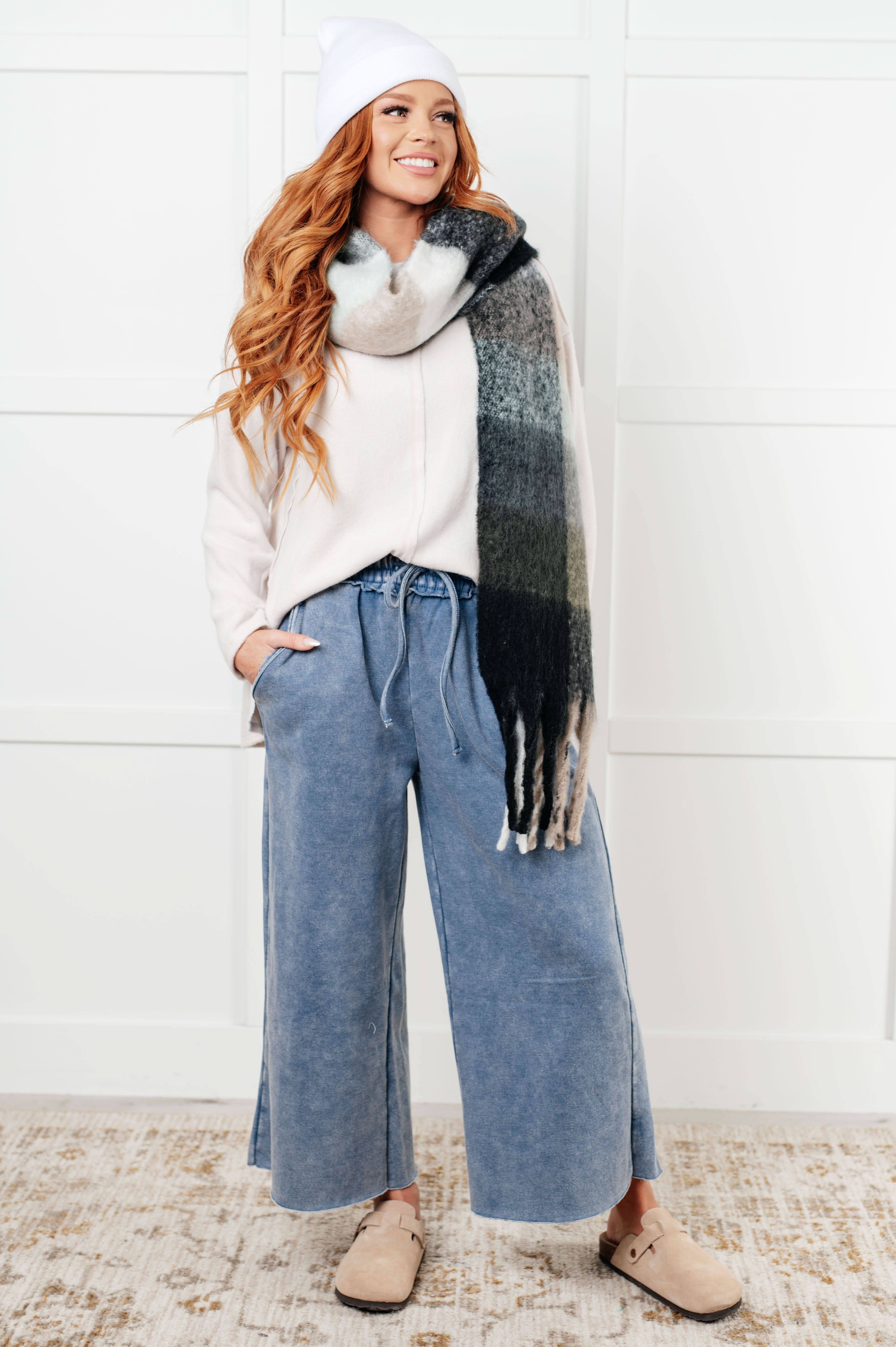 Wanderlust Wrap Oversized Plaid Fringe Scarf in Grey and Jade in - Accessories photo