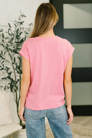 It Starts Here Basic Rolled Sleeve Tee in H Fuchsia in - Womens photo