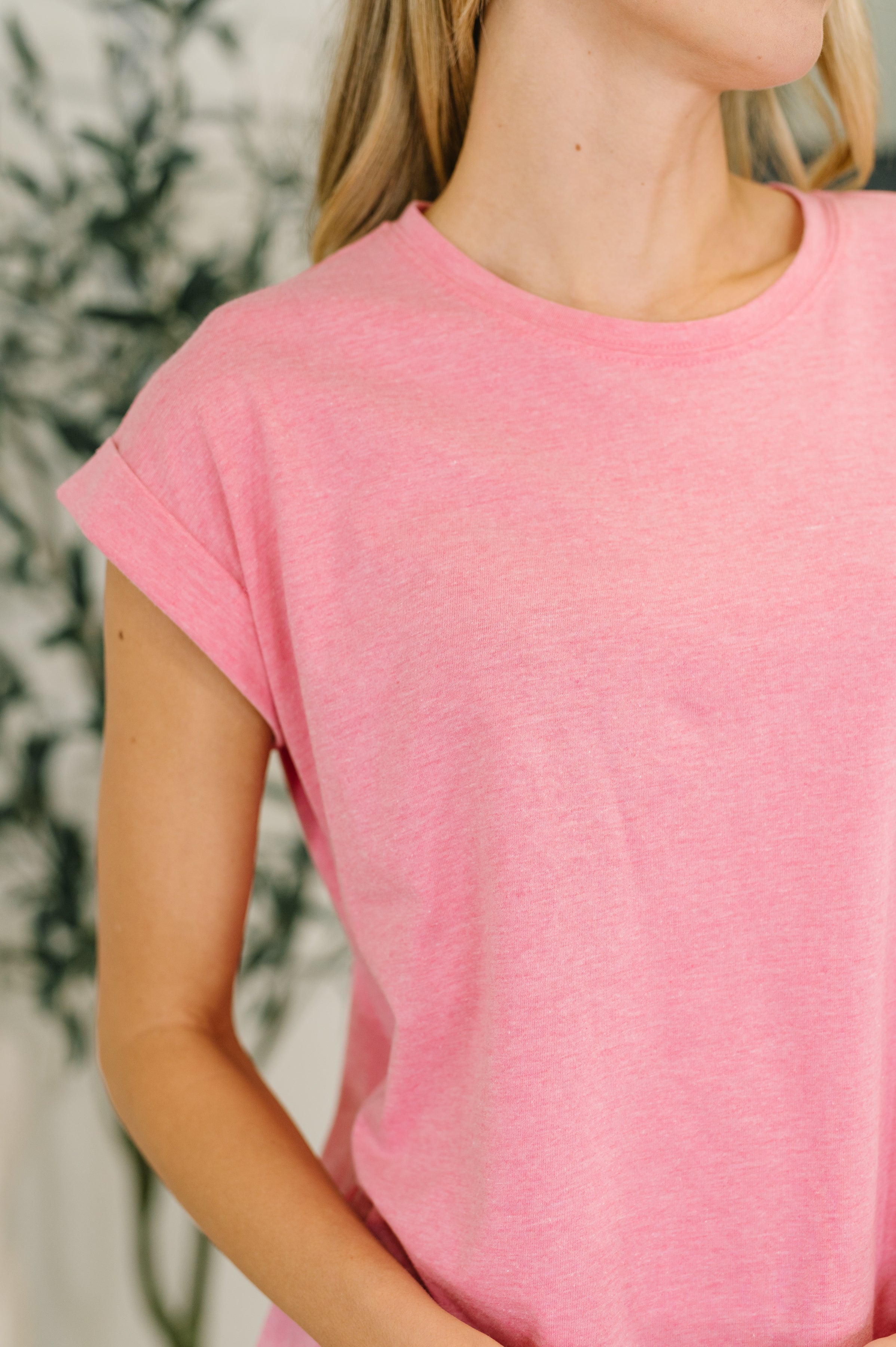 It Starts Here Basic Rolled Sleeve Tee in H Fuchsia in - Womens photo