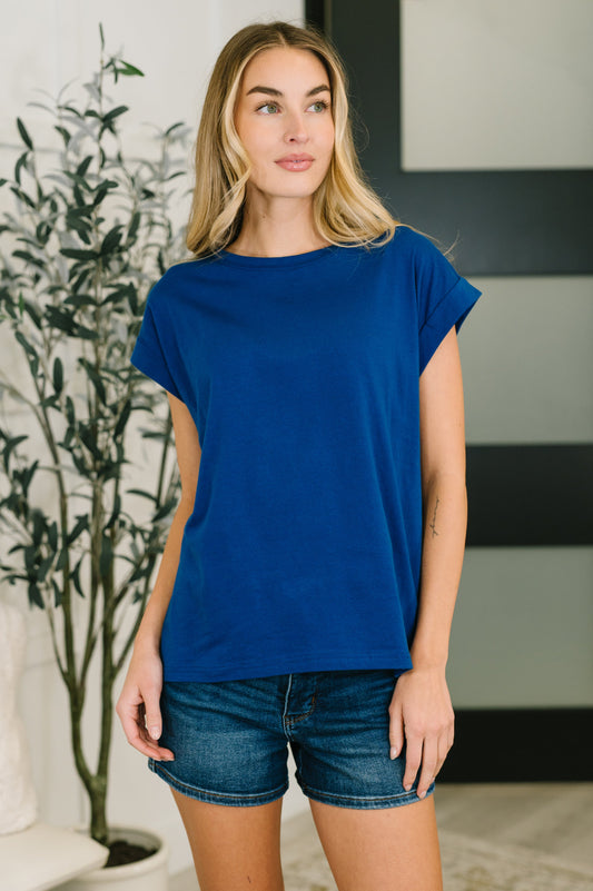It Starts Here Basic Rolled Sleeve Tee in Lt Navy in - Womens photo