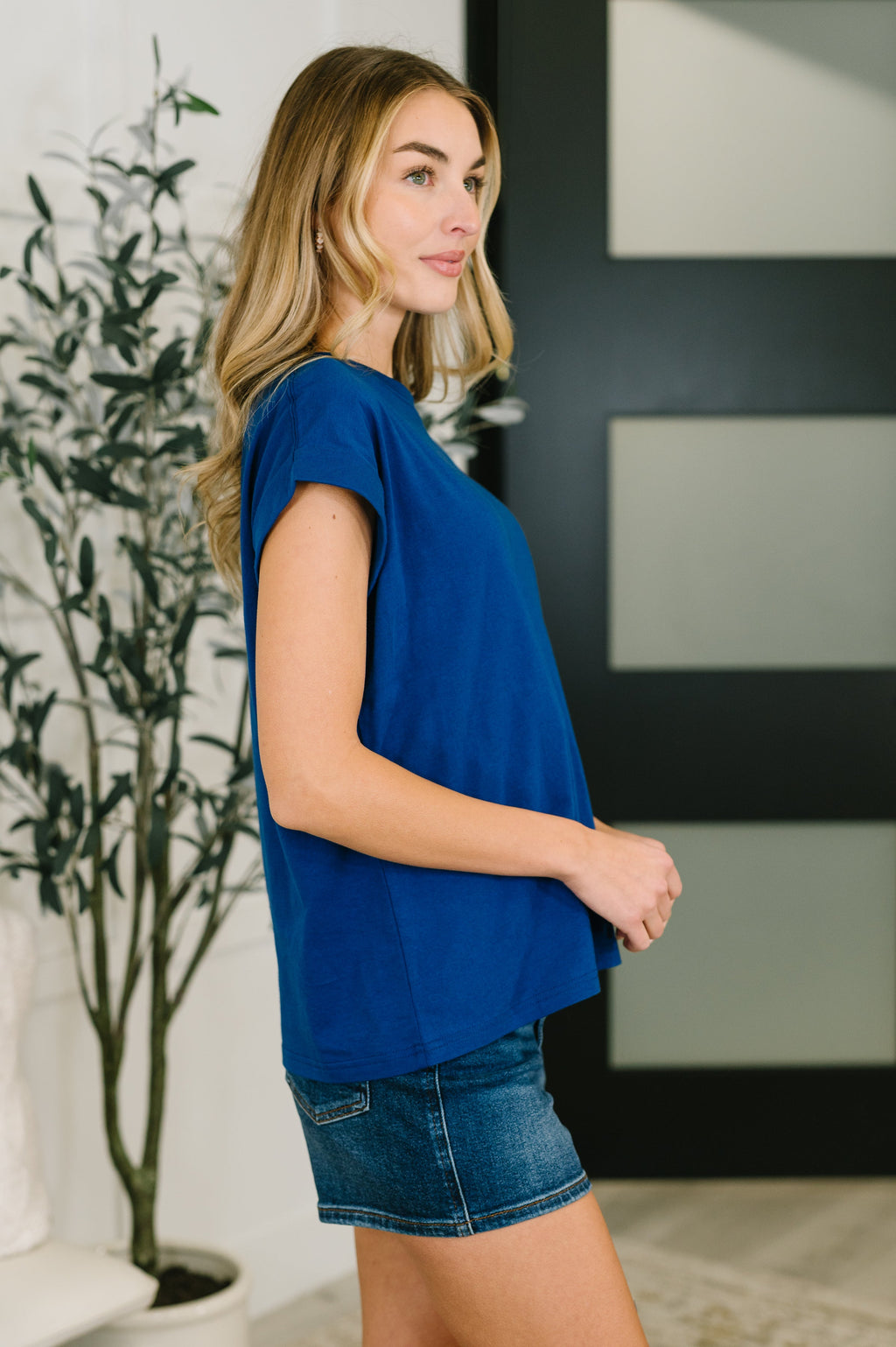 It Starts Here Basic Rolled Sleeve Tee in Lt Navy in - Womens photo