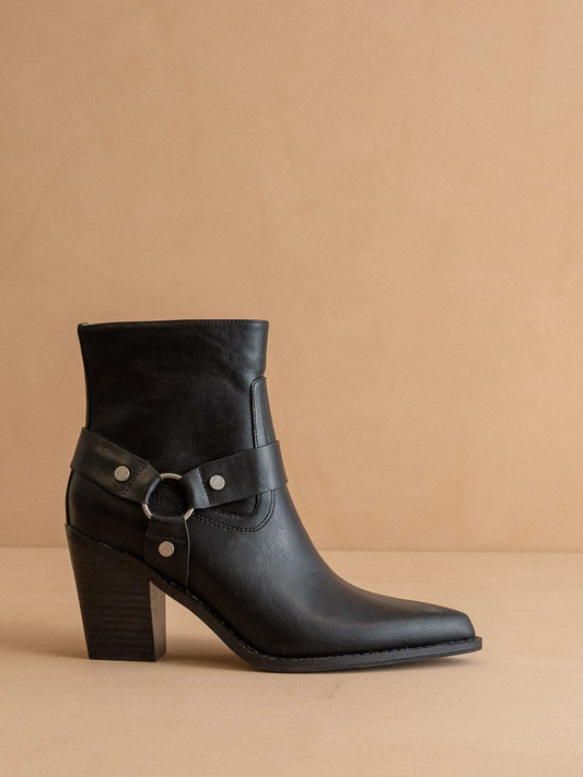 The Jackson | Black Pointed Toe Moto Bootie in Black - BOOTS & BOOTIES photo