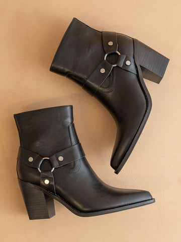 The Jackson | Black Pointed Toe Moto Bootie