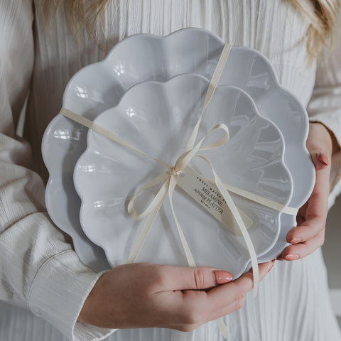 White Scalloped Serving Tray Set in - SERVING TRAYS photo
