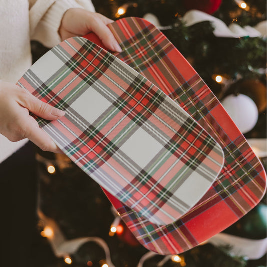 Red and White Plaid Stacking Melamine Tray - set of 2 -