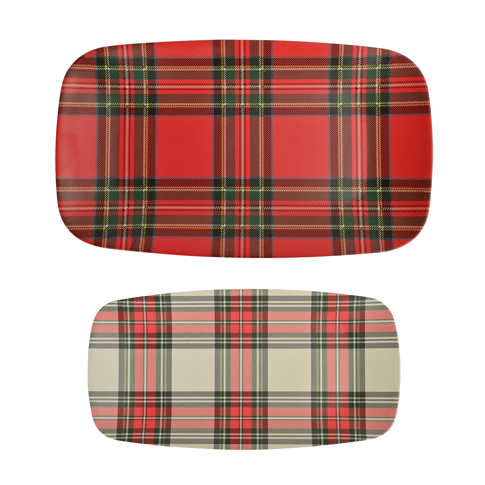 Red and White Plaid Stacking Melamine Tray - set of 2