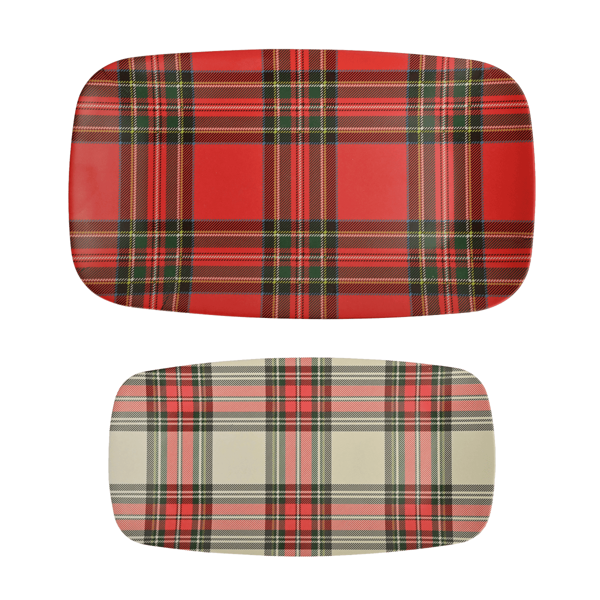 Red and White Plaid Stacking Melamine Tray - set of 2