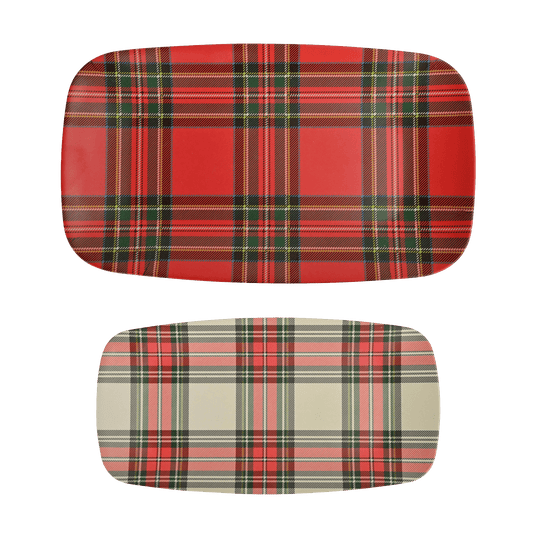 Red and White Plaid Stacking Melamine Tray - set of 2 -