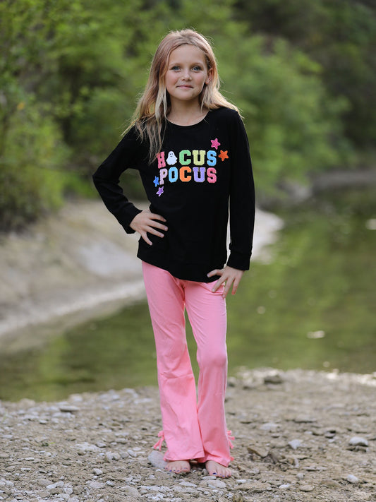 Halloween Black Top + Pink Bell Bottoms -