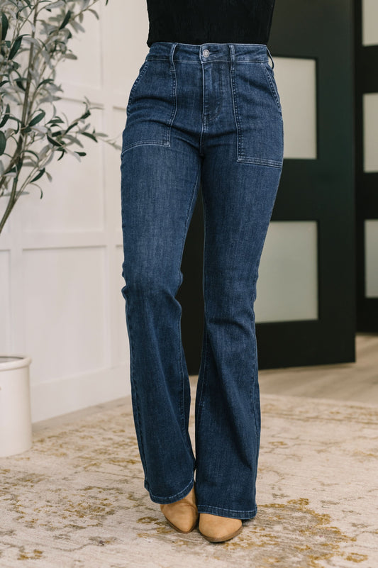 Jada High Waist Flare with Patch Pockets in - Womens photo