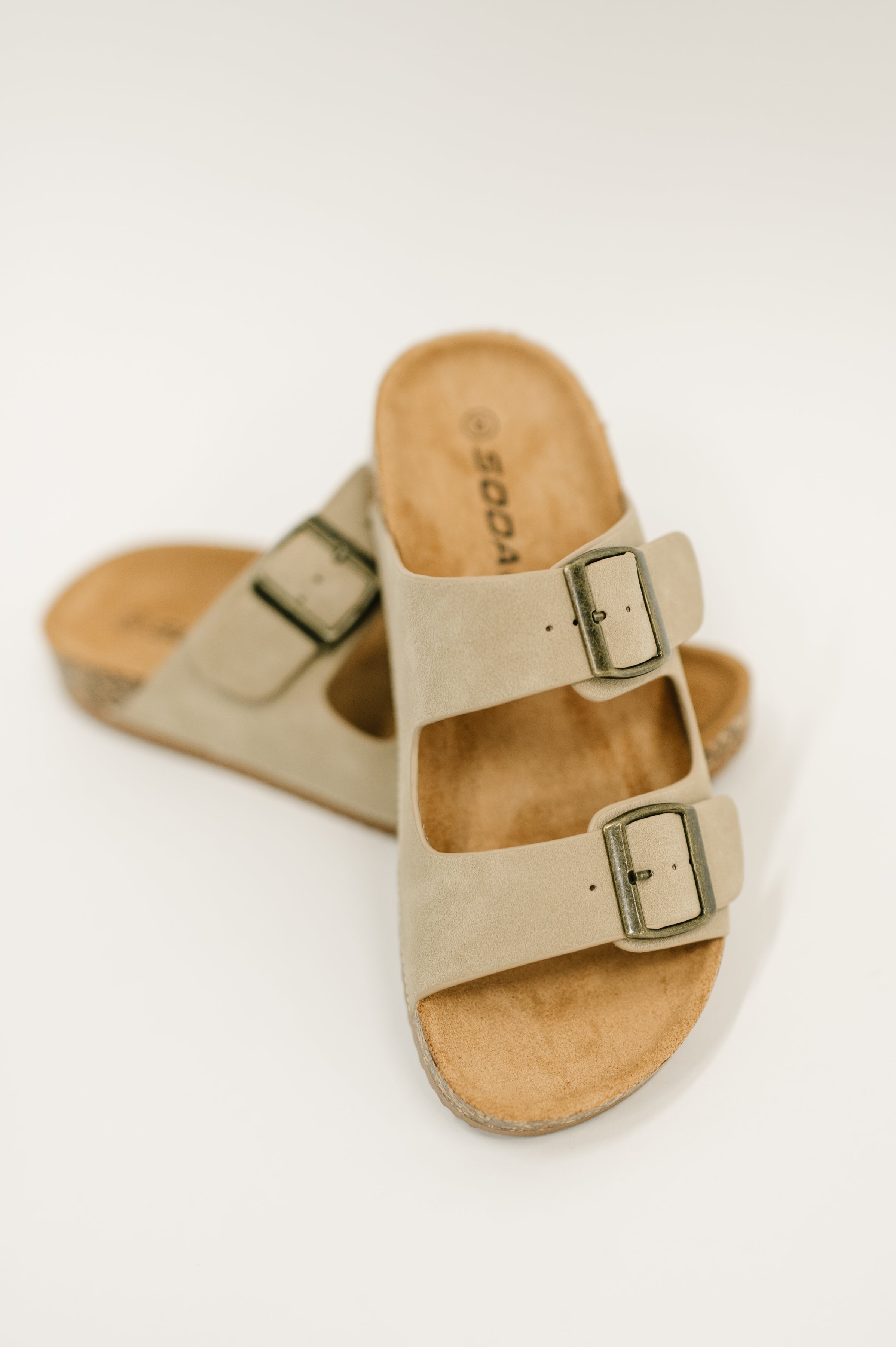 Jete Nubuck Double Buckle Slides in Light Taupe in - Womens photo