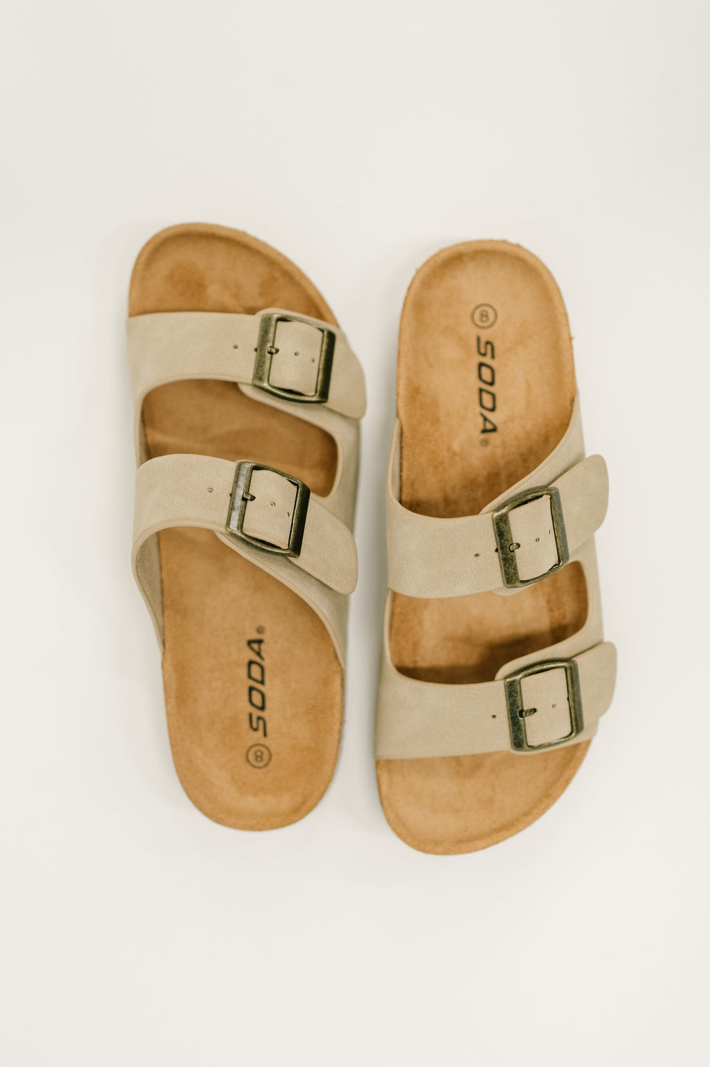 Jete Nubuck Double Buckle Slides in Light Taupe in - Womens photo
