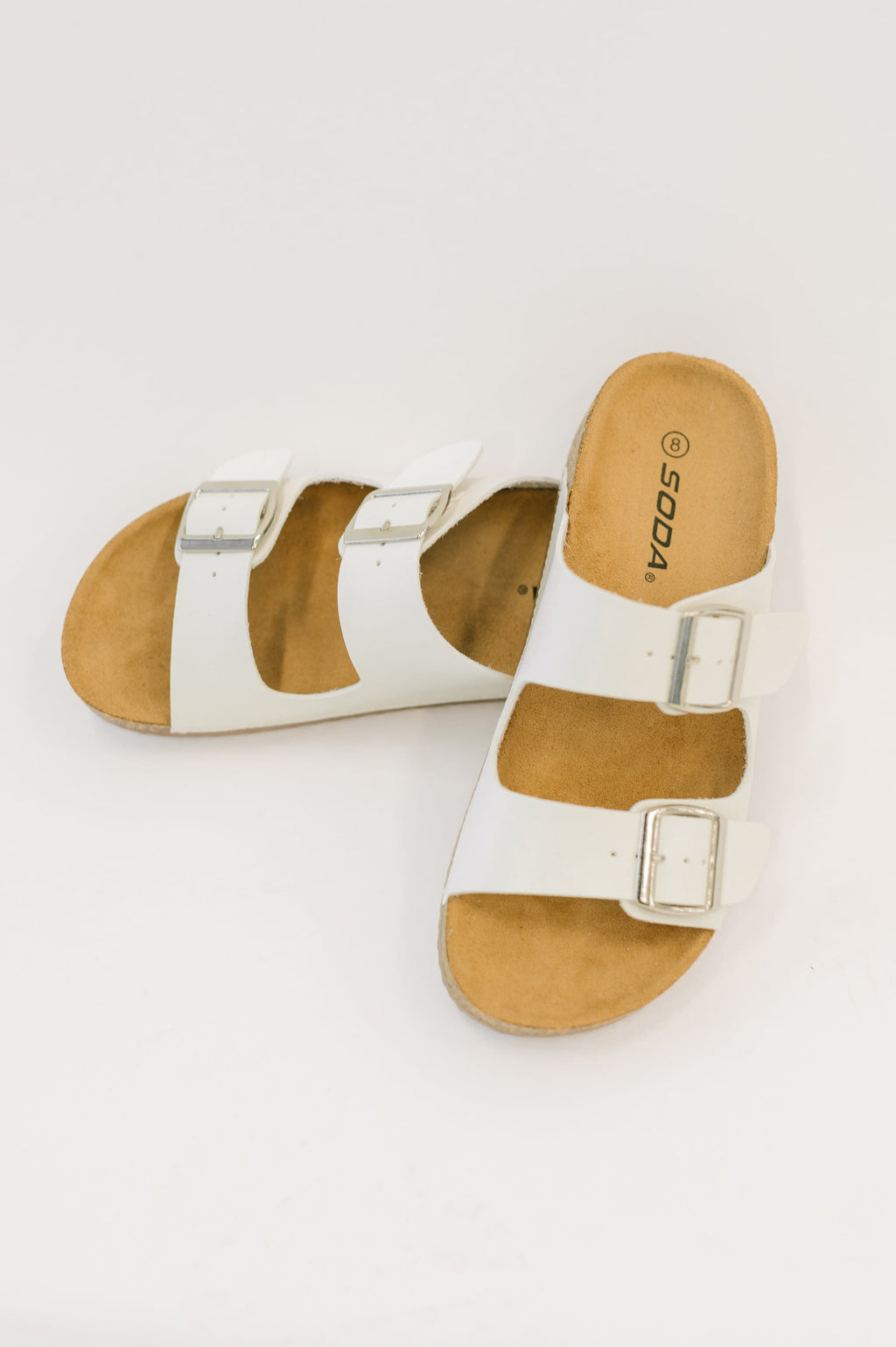 Jete Double Buckle Slides in White in - Womens photo