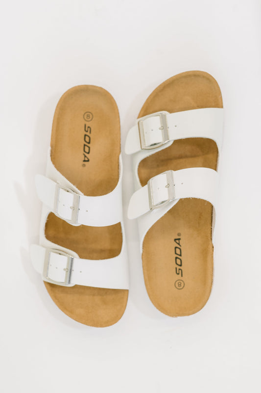 Jete Double Buckle Slides in White in - Womens photo