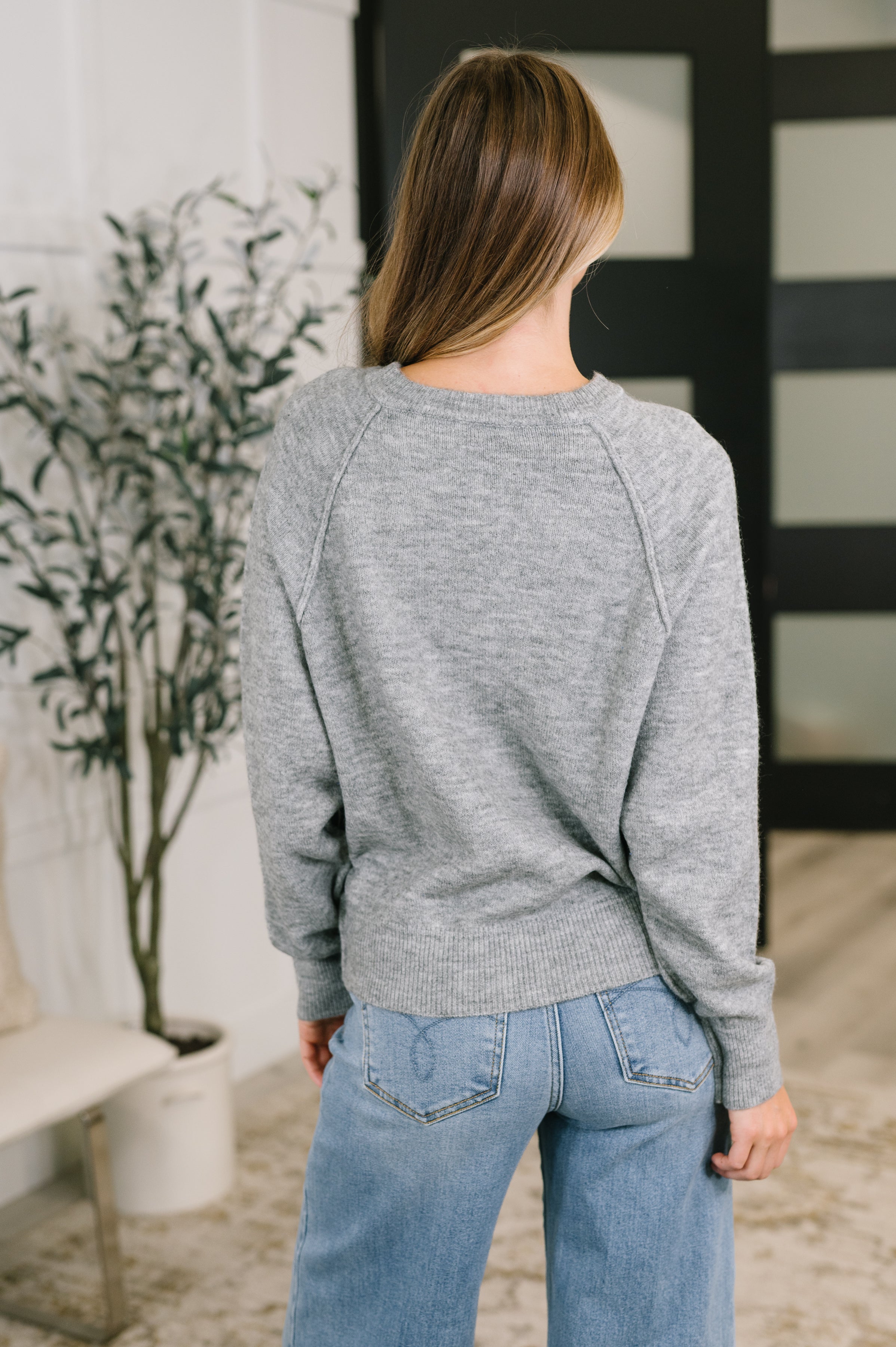 Just For Me Henley Brushed Pullover in Grey -