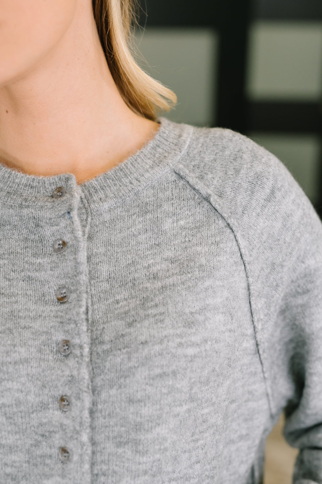 Just For Me Henley Brushed Pullover in Grey -