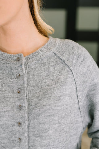 Just For Me Henley Brushed Pullover in Grey -