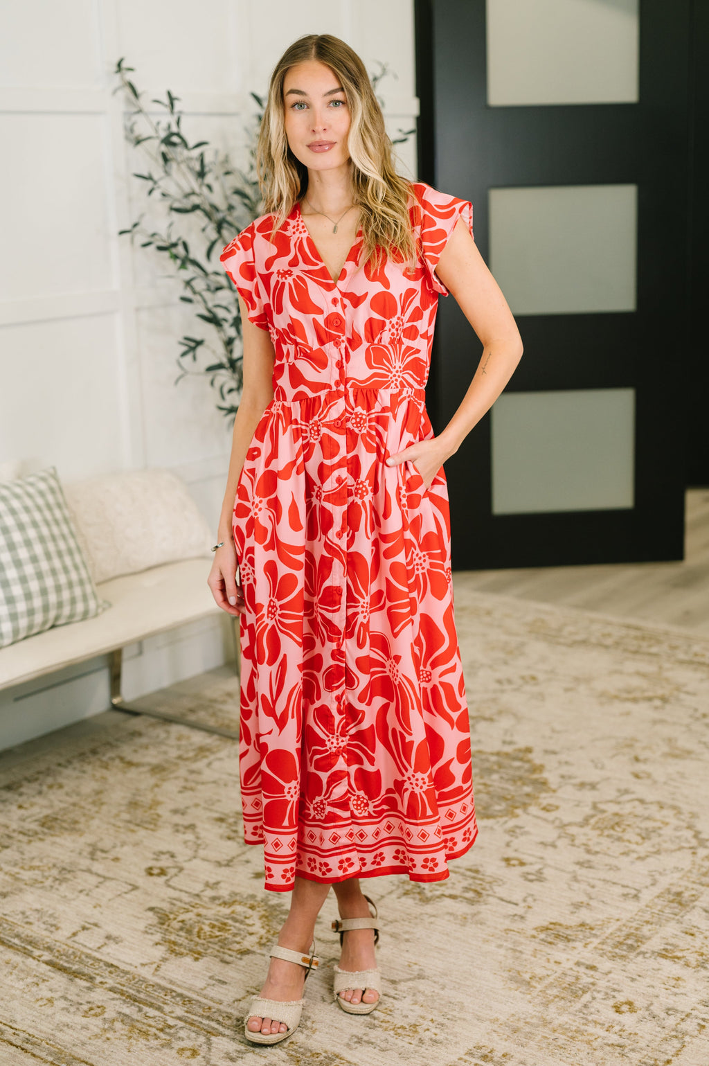 Just Yesterday Front Button Down Dress -