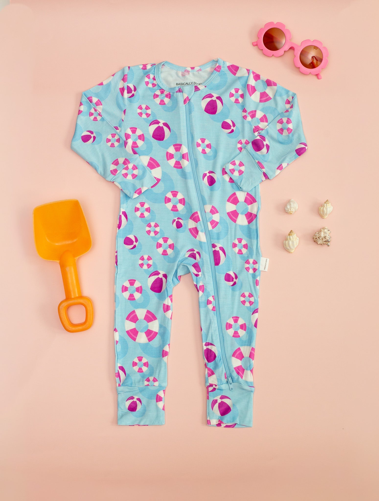Hamptons Pool Party Pink Zippered Romper