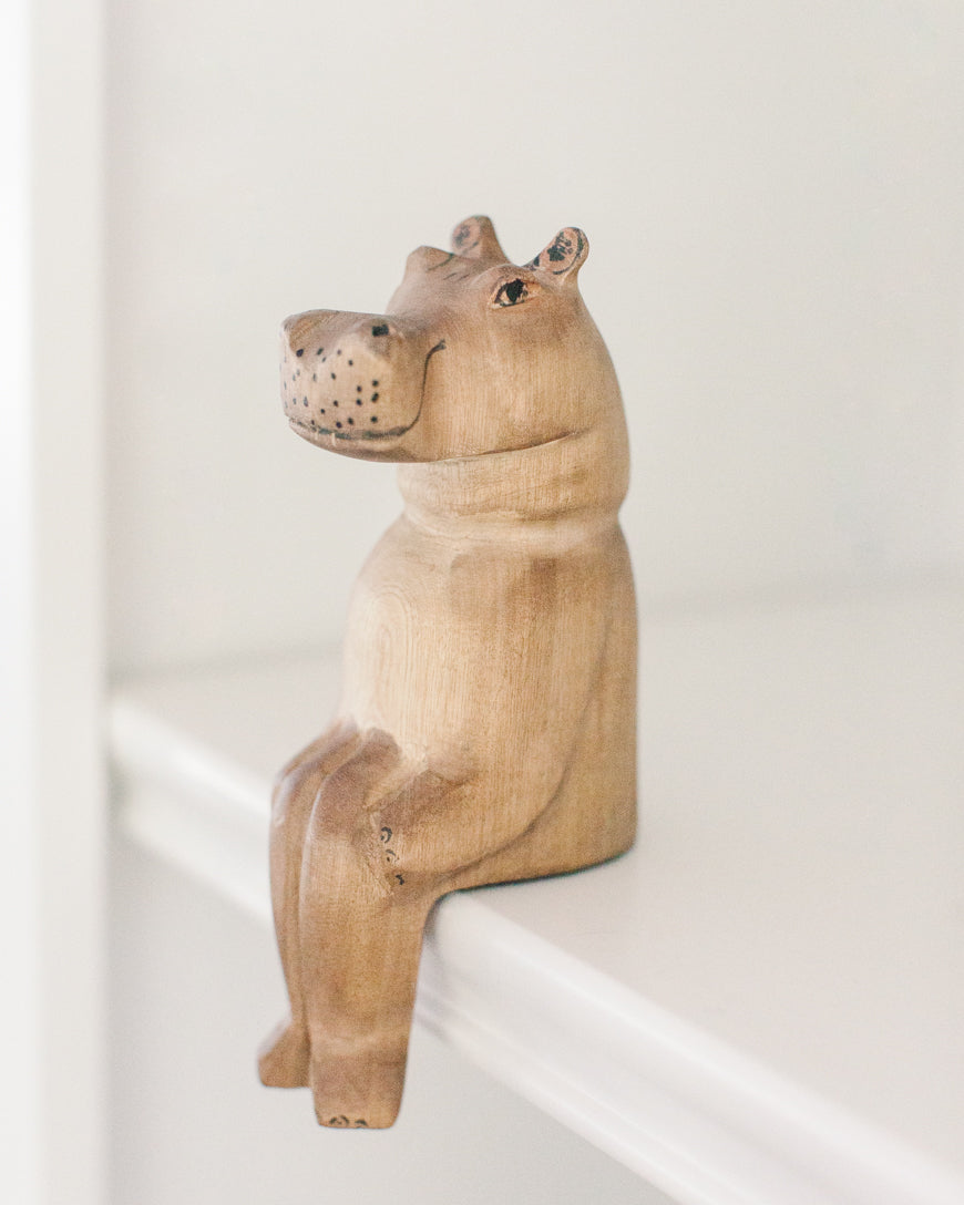 Hand-carved Hippo Shelf Sitter in - Decor photo