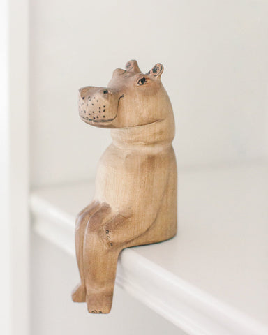 Hand-carved Hippo Shelf Sitter in - Decor photo