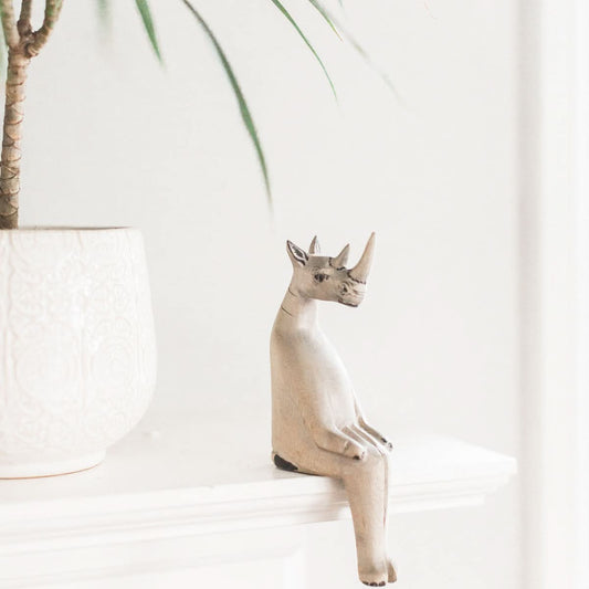 Hand-carved Rhino Shelf Sitter in - Decor photo