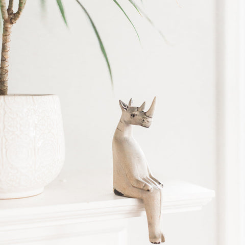 Hand-carved Rhino Shelf Sitter in - Decor photo