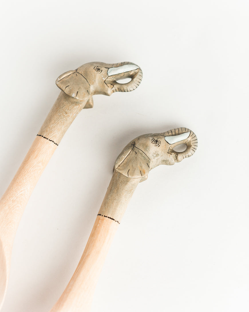 Hand-carved Elephant Salad Servers in - Decor photo