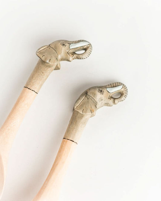 Hand-carved Elephant Salad Servers in - Decor photo