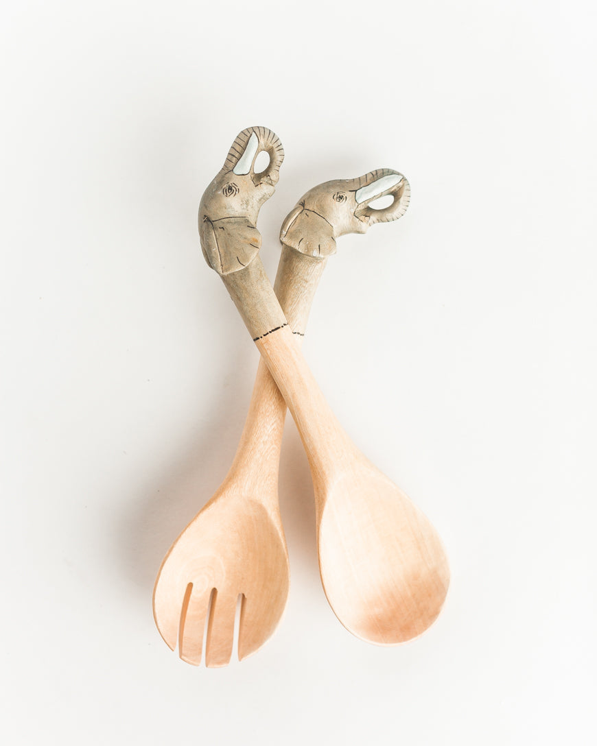 Hand-carved Elephant Salad Servers in Default Title - Decor photo