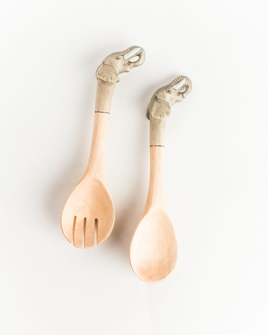 Hand-carved Elephant Salad Servers in - Decor photo